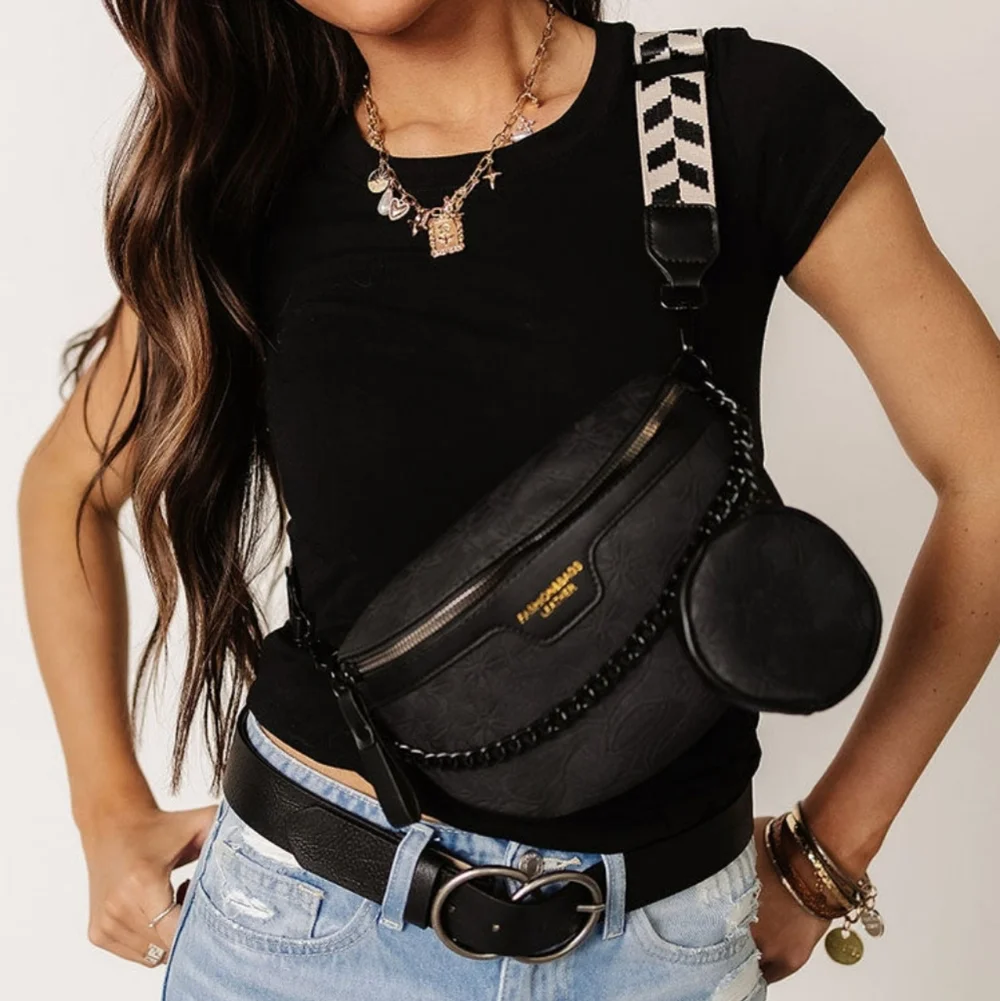 NWT Black Floral Embossed Crossbody Sling Bag - Picture 5 of 6